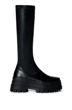 Aretha- Flat Platform Knee High Stretch Boot