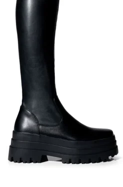 Aretha- Flat Platform Knee High Stretch Boot