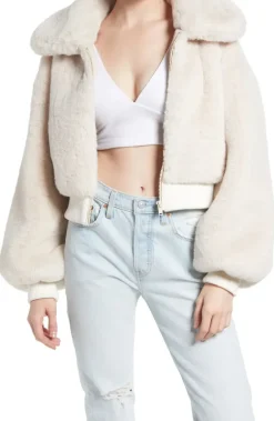 Drew-Street Beige Cropped Teddy Jacket