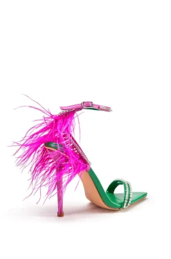 Ella- Feather Pointed Toe Heeled Sandal