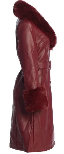 Marbolo Wine Faux Fur Trim Coat
