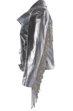 Space-Case Crystal Fringe Moto Jacket